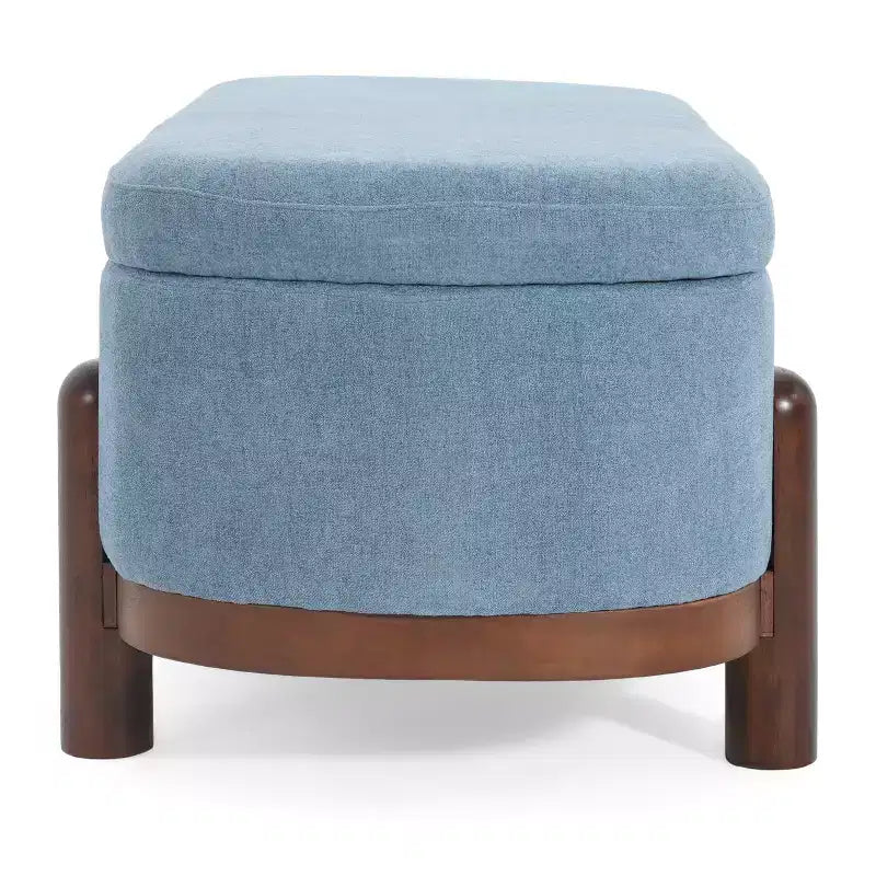 Ottoman de rangement ovale moderne en tissu Leroy avec pieds en bois massif
