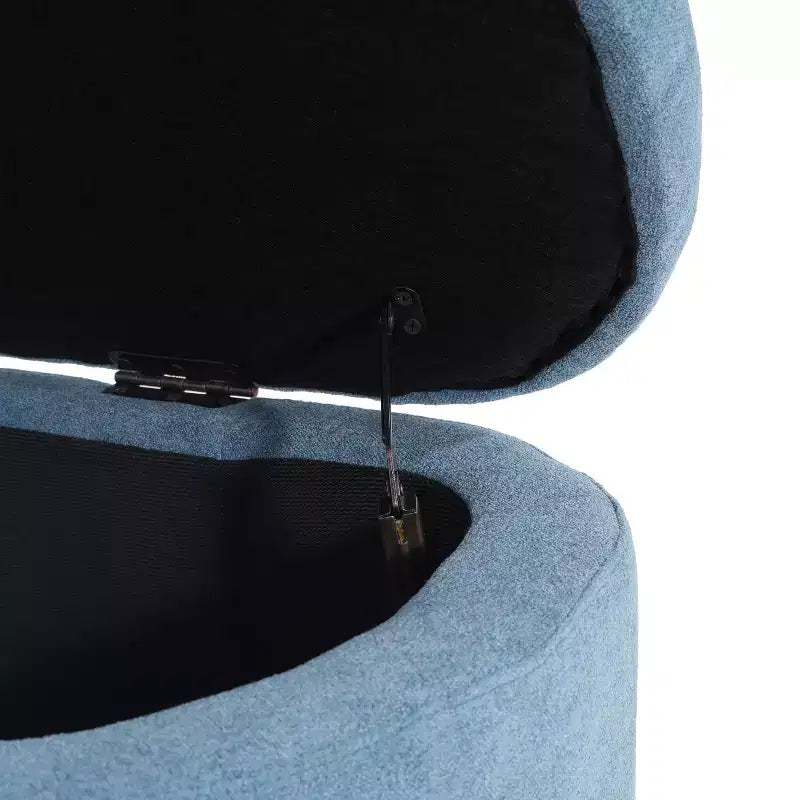 Ottoman de rangement ovale moderne en tissu Leroy avec pieds en bois massif