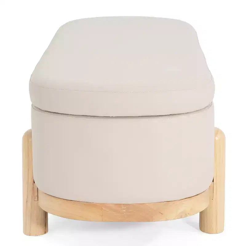 Ottoman de rangement ovale moderne en tissu Leroy avec pieds en bois massif