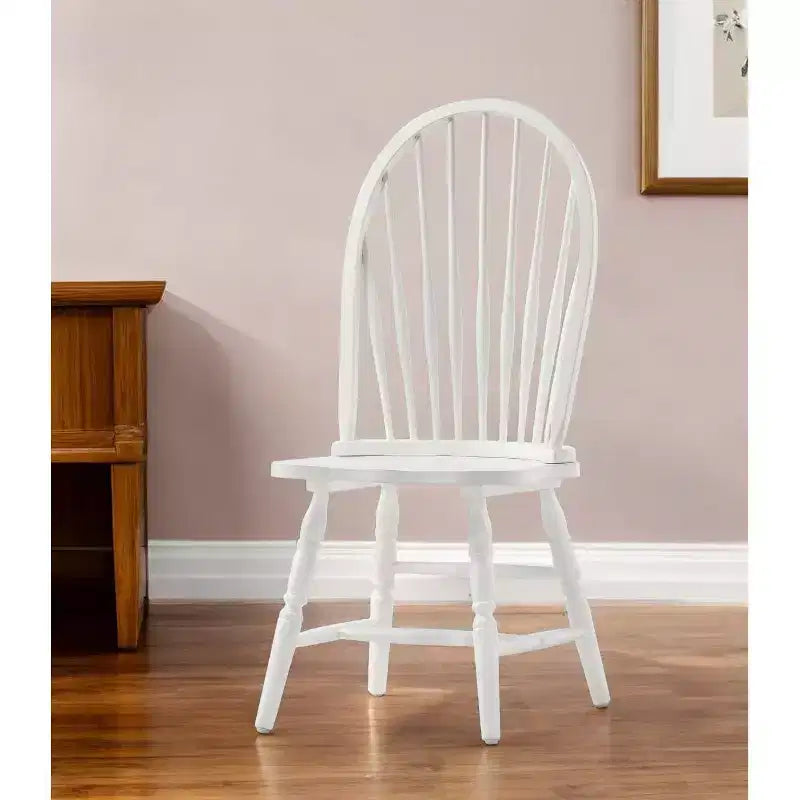 Chaise de salle à manger Windsor à dossier en bois blanc