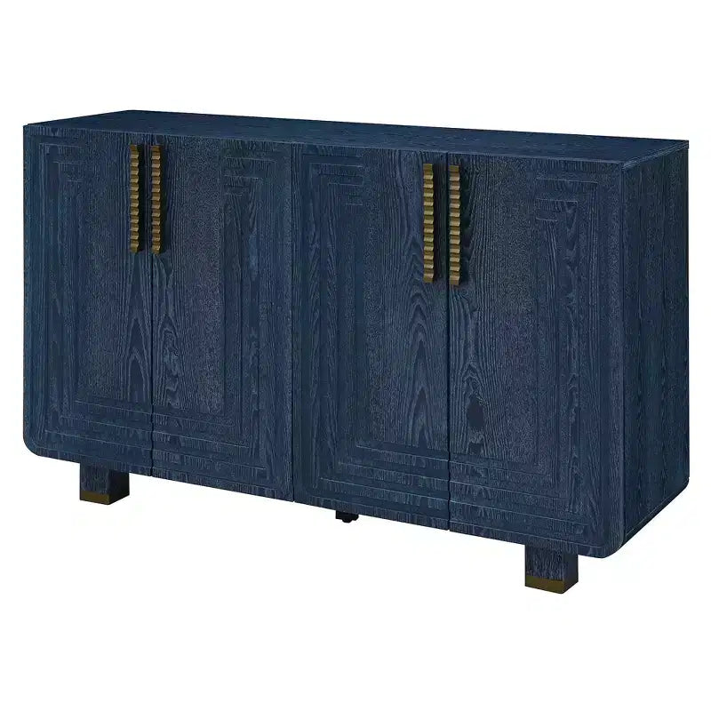 Meuble de Rangement Vintage 4 Portes Buffet Rétro en Bois Meuble d'Appoint avec Étagères Réglables, Bleu Marine Antique/Noir