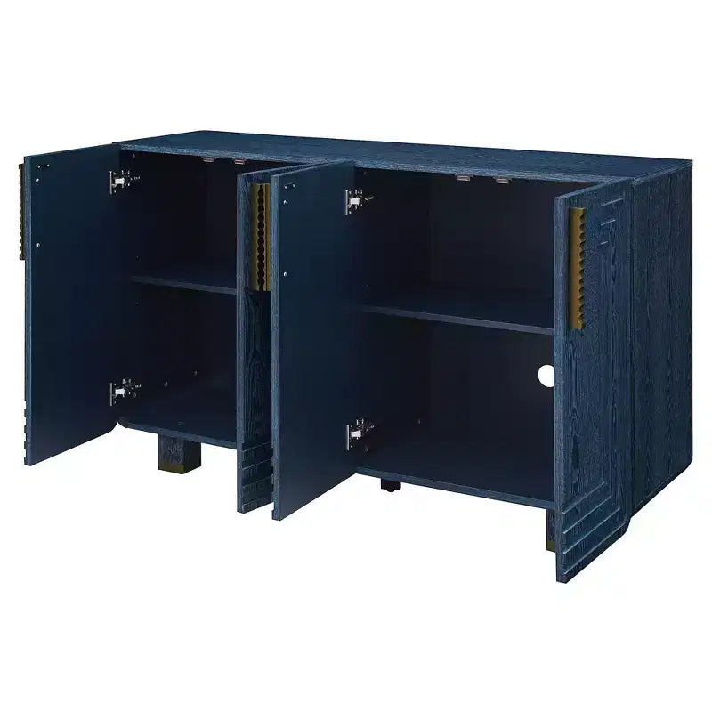 Meuble de Rangement Vintage 4 Portes Buffet Rétro en Bois Meuble d'Appoint avec Étagères Réglables, Bleu Marine Antique/Noir
