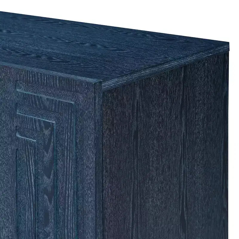 Meuble de Rangement Vintage 4 Portes Buffet Rétro en Bois Meuble d'Appoint avec Étagères Réglables, Bleu Marine Antique/Noir
