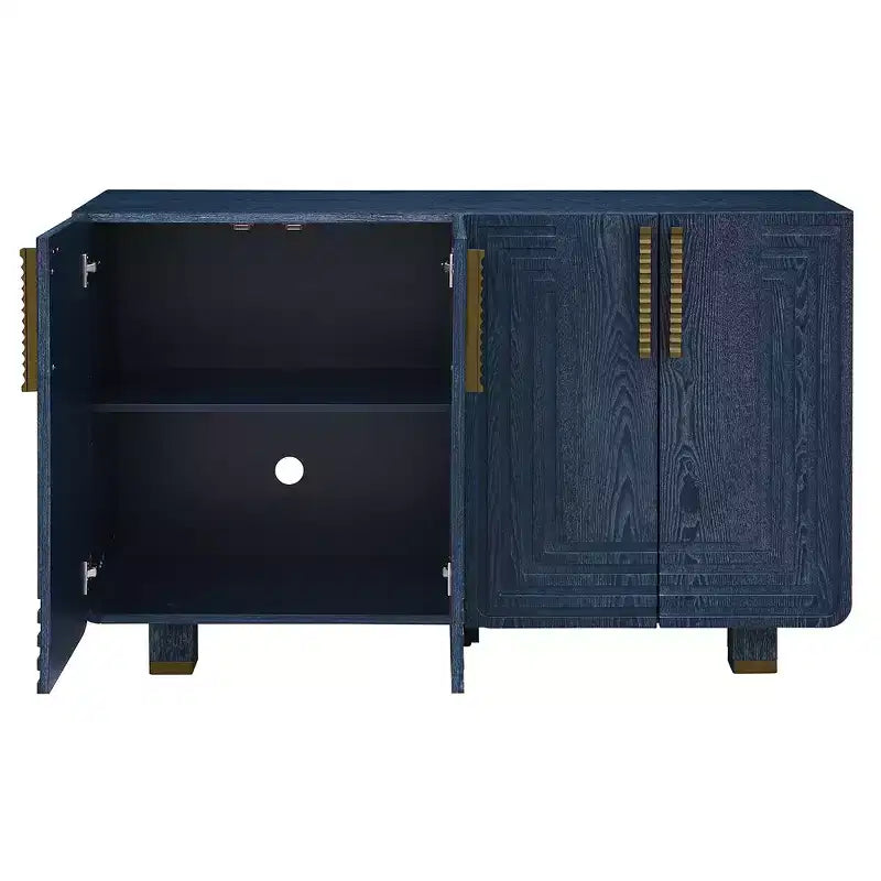 Meuble de Rangement Vintage 4 Portes Buffet Rétro en Bois Meuble d'Appoint avec Étagères Réglables, Bleu Marine Antique/Noir