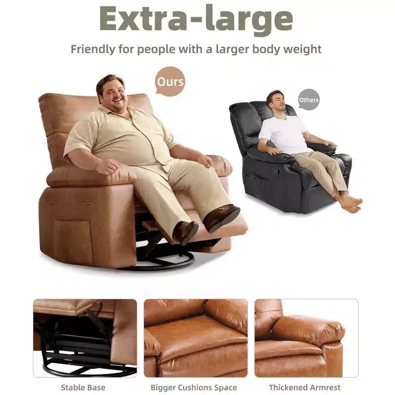 Fauteuil Inclinable Large Surdimensionné - Grand Fauteuil Inclinable Manuel en Faux Cuir PU pour Adultes, Fauteuil de Repos au Confort Exceptionnel