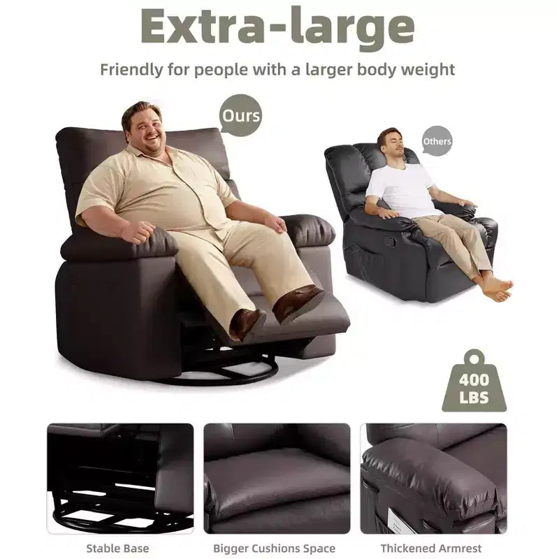 Fauteuil Inclinable Large Surdimensionné - Grand Fauteuil Inclinable Manuel en Faux Cuir PU pour Adultes, Fauteuil de Repos au Confort Exceptionnel