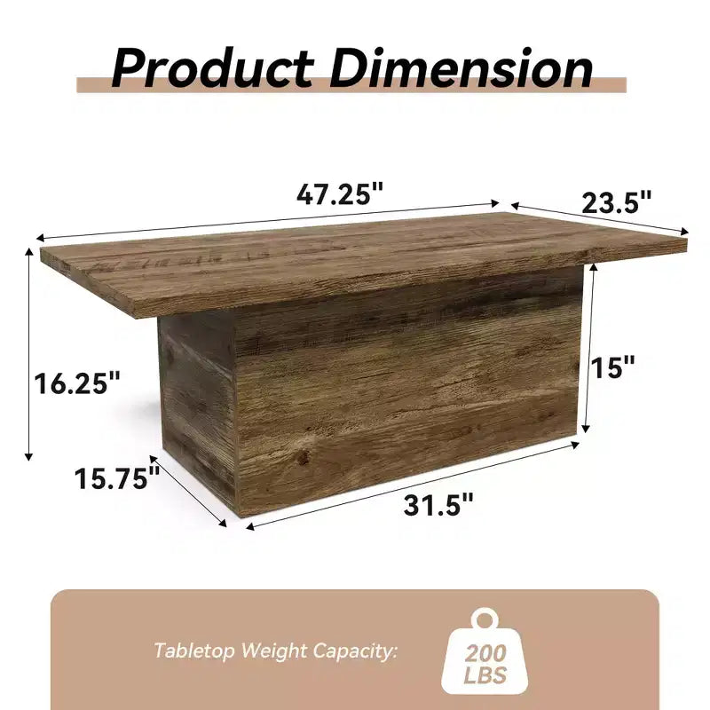 Table basse rectangulaire, table basse moderne en bois massif de 120 cm, table basse rustique de style ferme