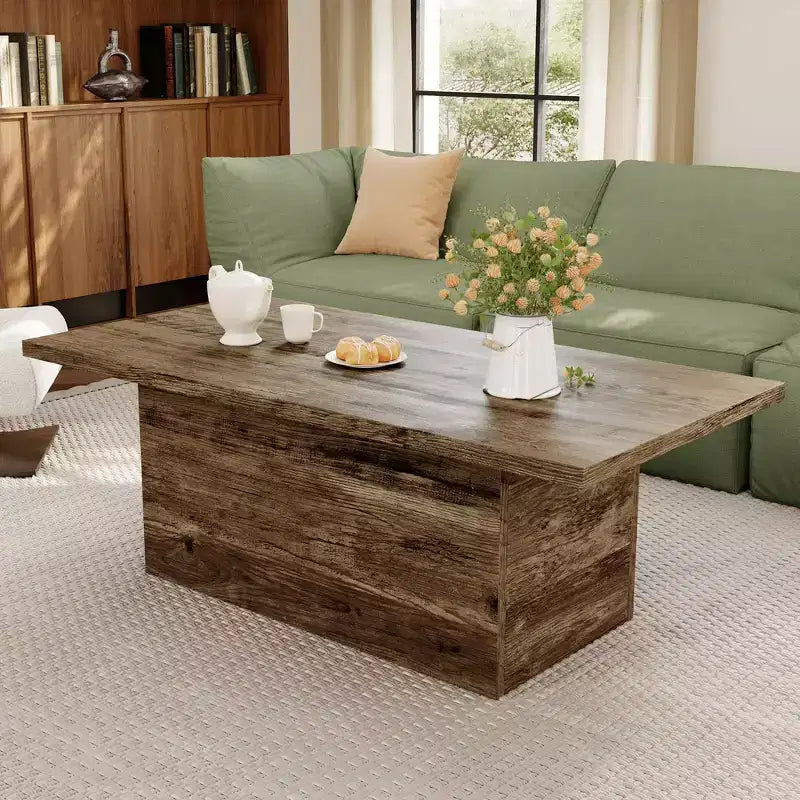 Table basse rectangulaire, table basse moderne en bois massif de 120 cm, table basse rustique de style ferme