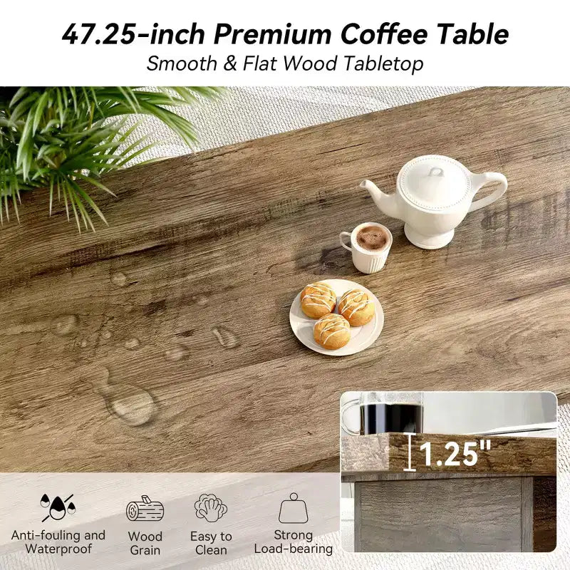 Table basse rectangulaire, table basse moderne en bois massif de 120 cm, table basse rustique de style ferme