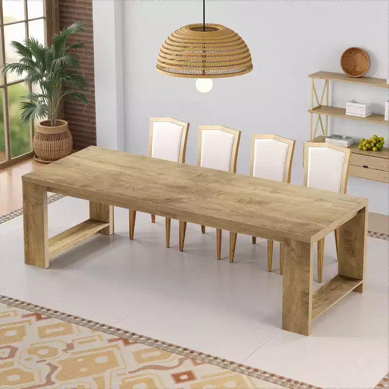 Table de salle à manger spacieuse de 86,61 po, bureau multifonctionnel robuste à pieds larges avec assemblage facile