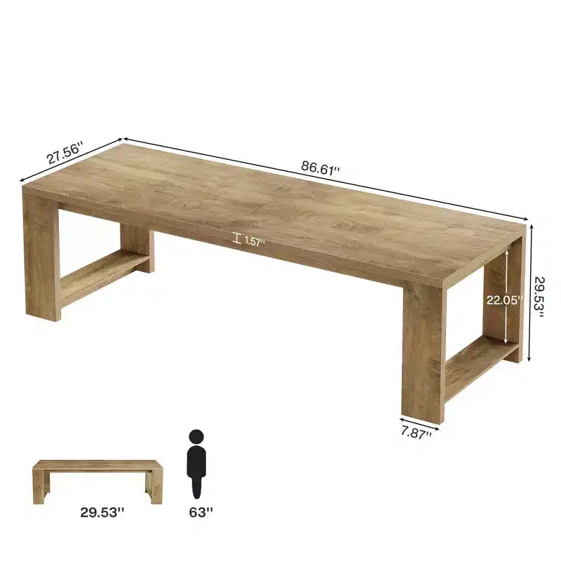 Table de salle à manger spacieuse de 86,61 po, bureau multifonctionnel robuste à pieds larges avec assemblage facile