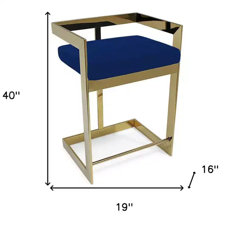 30 tabourets de bar hauts à dossier bas en métal bleu et doré et velours