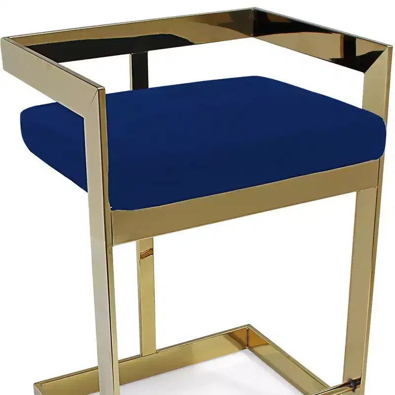 30 tabourets de bar hauts à dossier bas en métal bleu et doré et velours