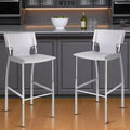Ensemble de deux tabourets de bar de 73,66 cm de haut en métal blanc et argenté et similicuir à dossier bas