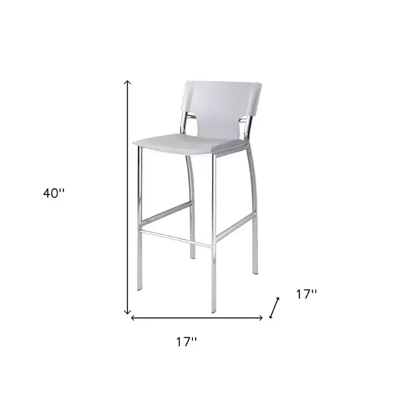 Ensemble de deux tabourets de bar de 73,66 cm de haut en métal blanc et argenté et similicuir à dossier bas