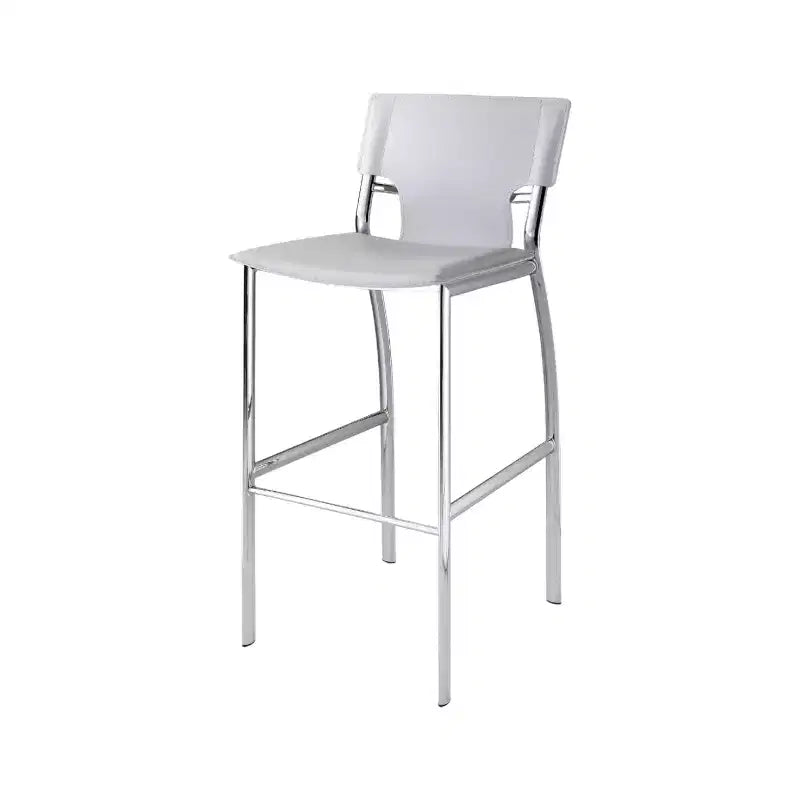 Ensemble de deux tabourets de bar de 73,66 cm de haut en métal blanc et argenté et similicuir à dossier bas