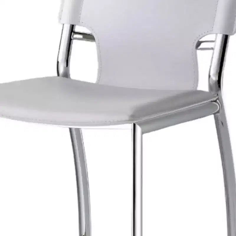 Ensemble de deux tabourets de bar de 73,66 cm de haut en métal blanc et argenté et similicuir à dossier bas