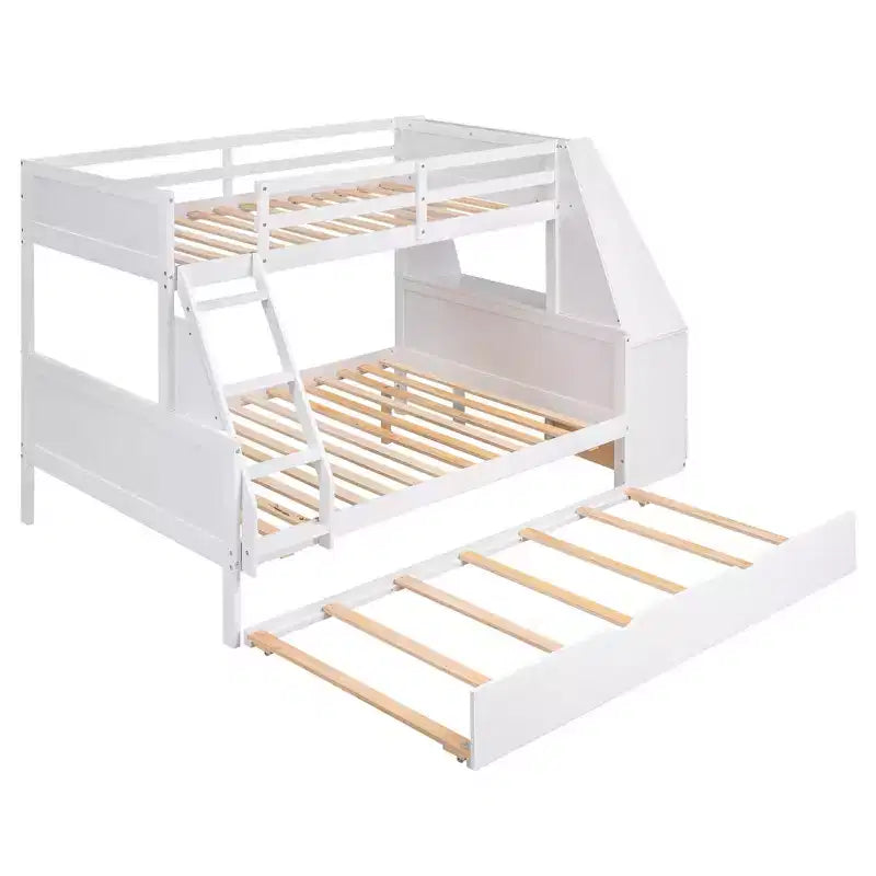 Lit superposé multifonctionnel double sur pleine taille avec lit gigogne et 3 tiroirs Lit mezzanine avec bureau et étagère intégrés en bois de pin pour enfants et adolescents, montage facile