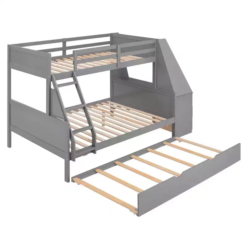 Lit superposé multifonctionnel double sur pleine taille avec lit gigogne et 3 tiroirs Lit mezzanine avec bureau et étagère intégrés en bois de pin pour enfants et adolescents, montage facile