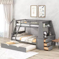 Lit superposé multifonctionnel double sur pleine taille avec lit gigogne et 3 tiroirs Lit mezzanine avec bureau et étagère intégrés en bois de pin pour enfants et adolescents, montage facile