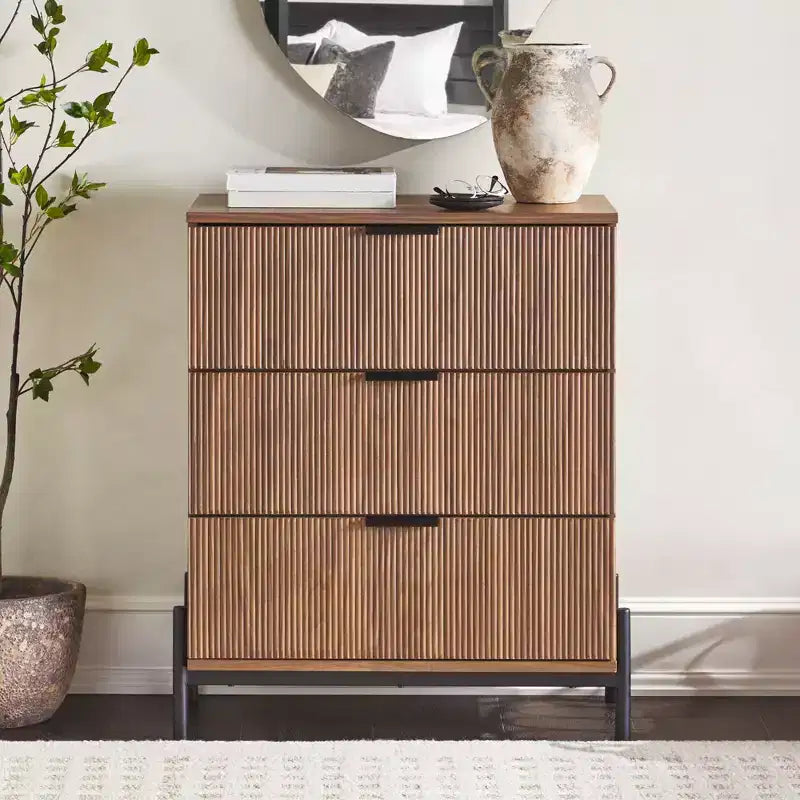 Tables de chevet Mid-Century, Commode à 3 tiroirs en bois massif, Commode de rangement, Table d'appoint, Armoire de chevet pour chambre à coucher/salon/entrée