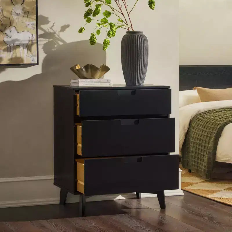 Okak Mid-Century Nightstands 3-Drawer Dresser Solid Wood, Storage Chest of Drawers End Table Bed Side Cabinet for Bedroom/Living Room/Entryway