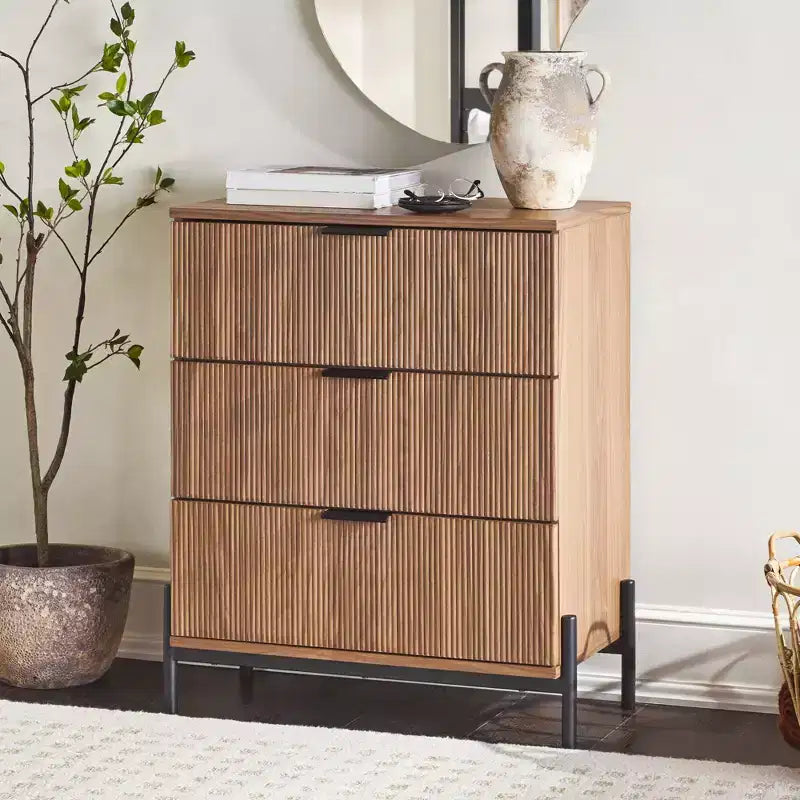 Tables de chevet Mid-Century, Commode à 3 tiroirs en bois massif, Commode de rangement, Table d'appoint, Armoire de chevet pour chambre à coucher/salon/entrée