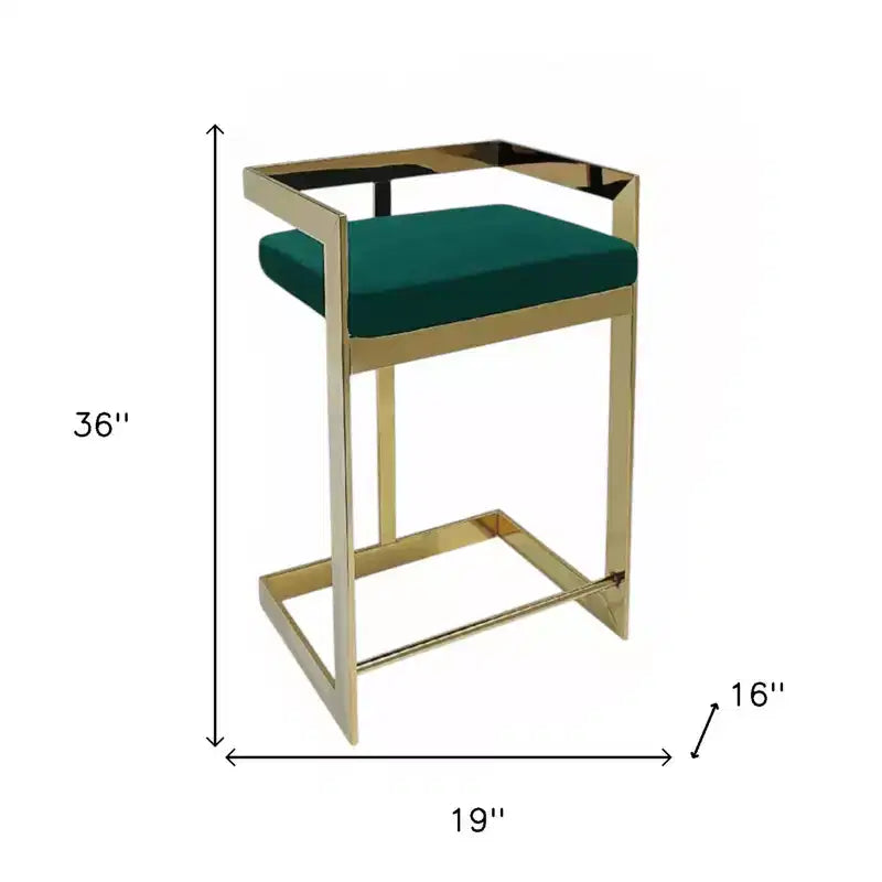 26 Tabouret de bar sans dossier en velours vert et doré et acier inoxydable