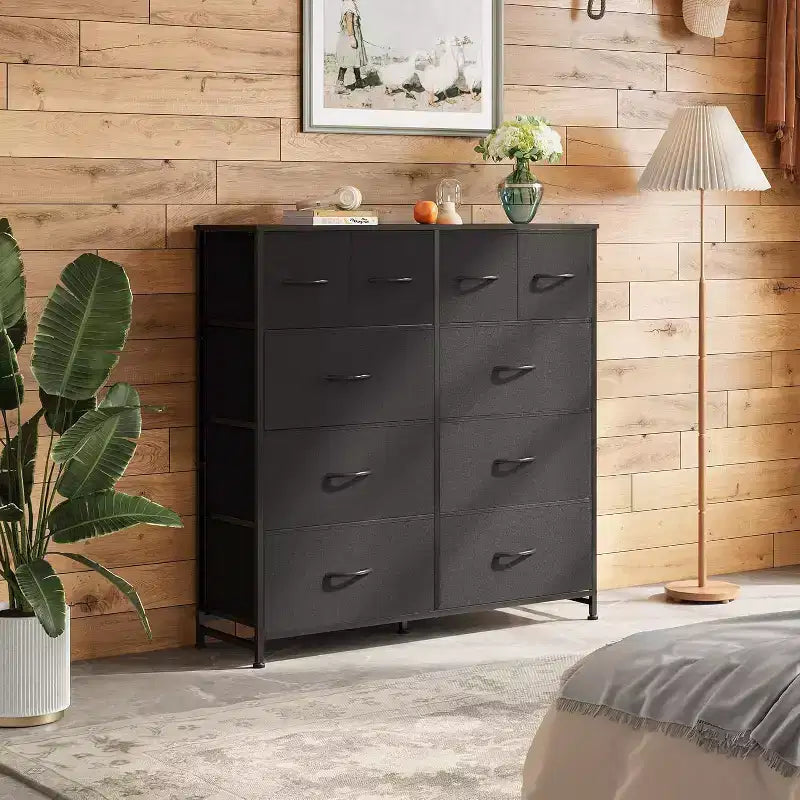 DEXYLLO Dresser for Bedroom with 10 Drawers Wide Fabric Dresser for Storage and Organization Chest of Drawers for Living Room Hallway Closet Black