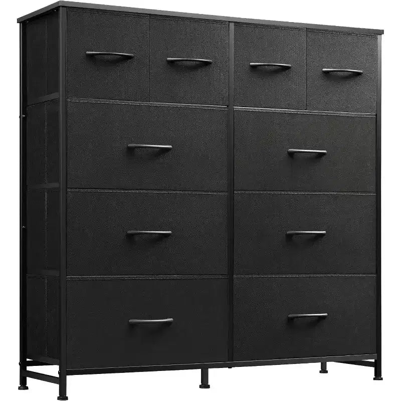 Commode pour chambre à coucher avec 10 tiroirs, commode large en tissu pour le rangement et l'organisation, commode pour salon, couloir, placard, noir