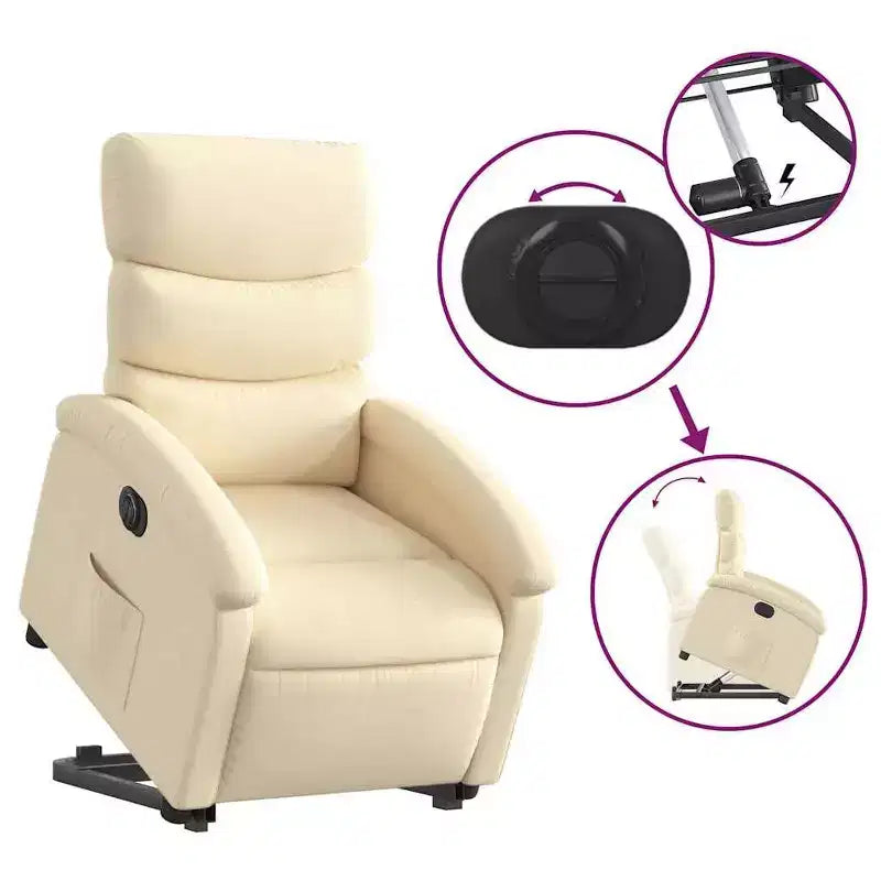 Fauteuil Inclinable Électrique avec Releveur - Tissu Crème, Repose-Pieds et Dossier Motorisés, Rembourrage Confortable, Siège de Cinéma Maison