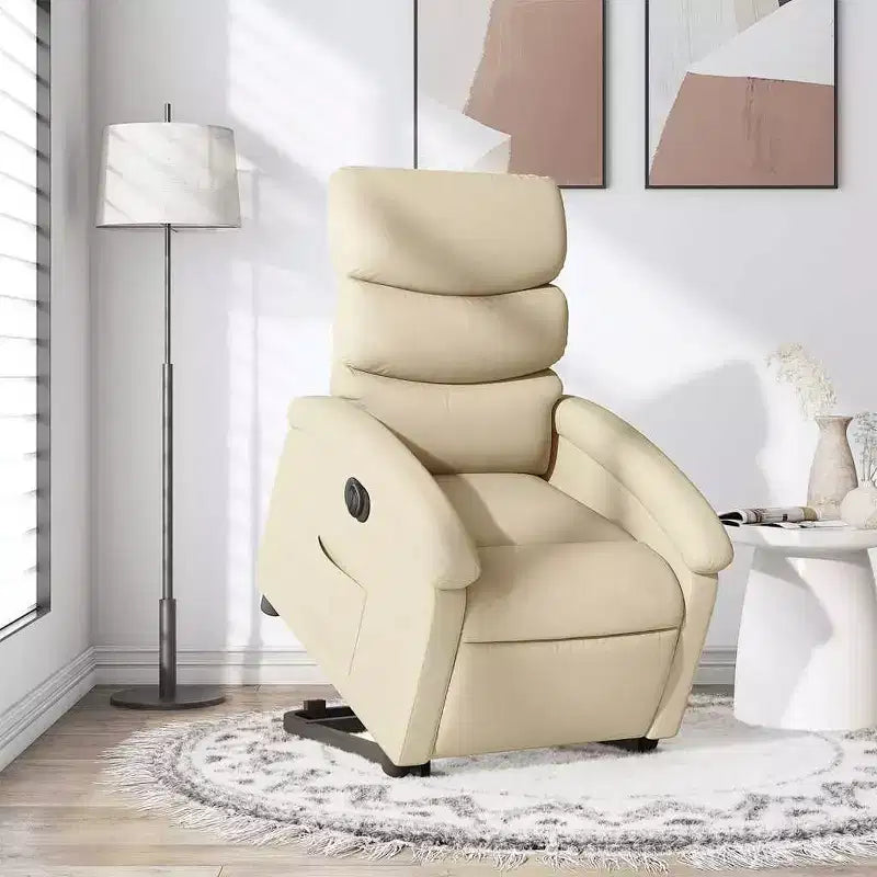 Fauteuil Inclinable Électrique avec Releveur - Tissu Crème, Repose-Pieds et Dossier Motorisés, Rembourrage Confortable, Siège de Cinéma Maison