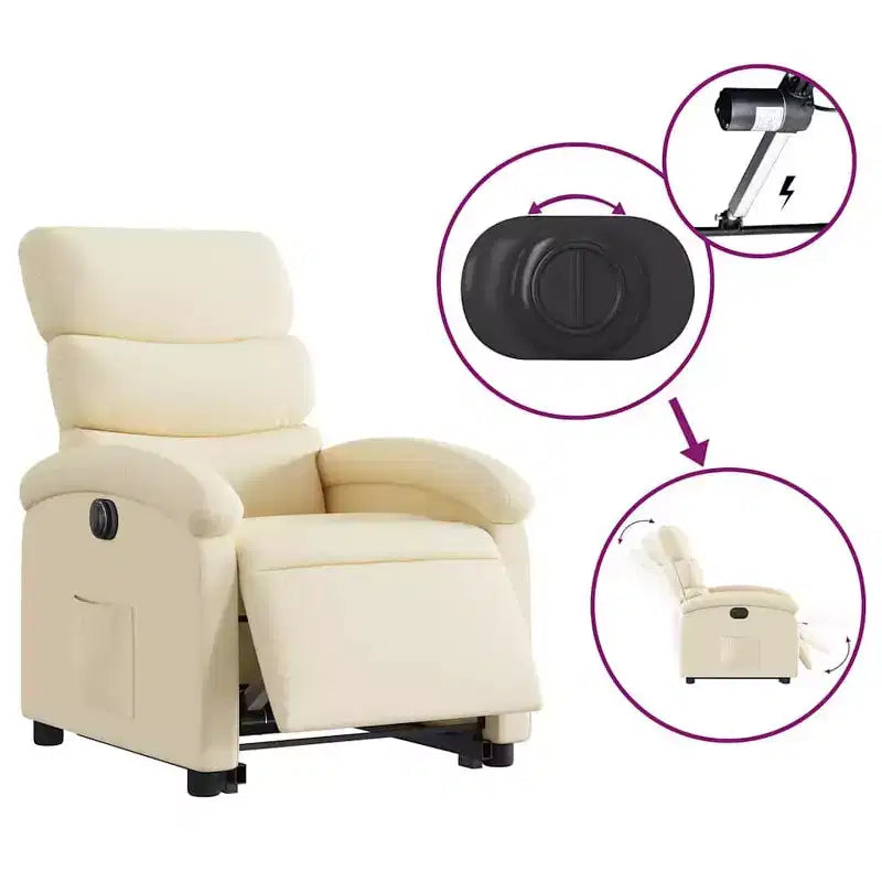 Fauteuil Inclinable Électrique avec Releveur - Tissu Crème, Repose-Pieds et Dossier Motorisés, Rembourrage Confortable, Siège de Cinéma Maison