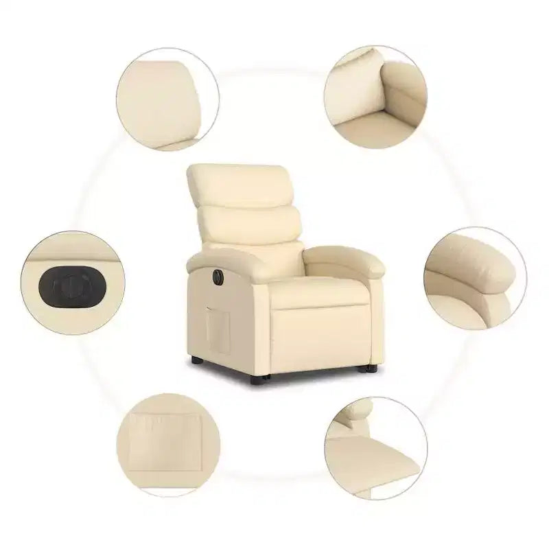 Fauteuil Inclinable Électrique avec Releveur - Tissu Crème, Repose-Pieds et Dossier Motorisés, Rembourrage Confortable, Siège de Cinéma Maison