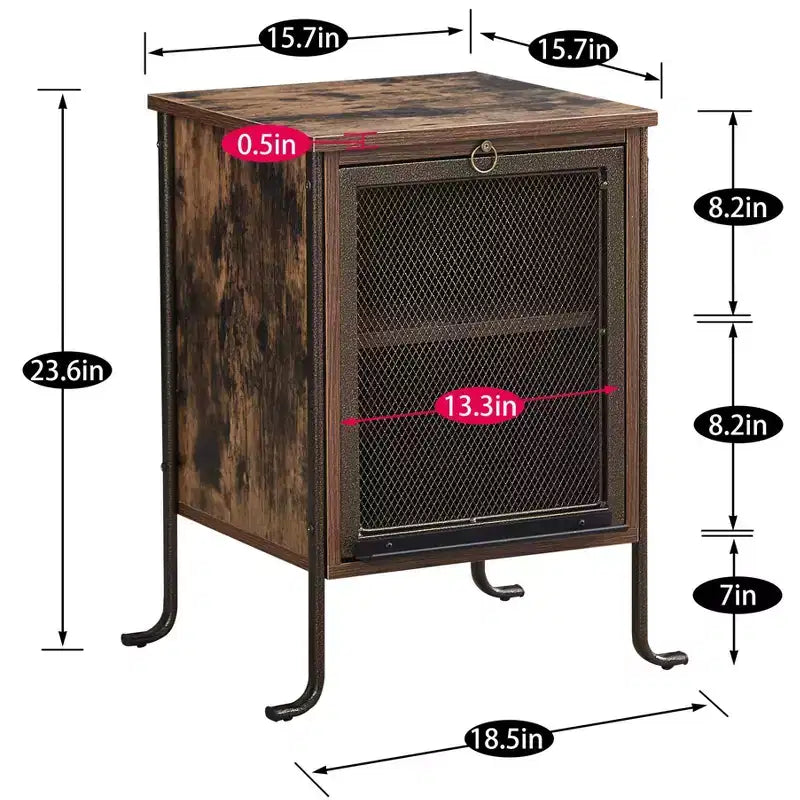 Table de chevet avec plateau coulissant et 2 étagères de rangement, Table d'appoint/de bout à cadre en acier pour petits espaces, Marron