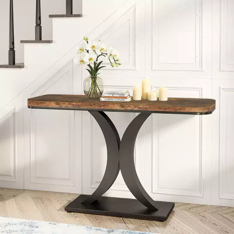 Console étroite industrielle de 39,4 L, table d'entrée de 40 H en grain de bois marron rustique