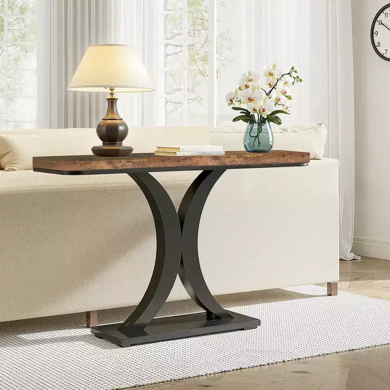 Console étroite industrielle de 39,4 L, table d'entrée de 40 H en grain de bois marron rustique