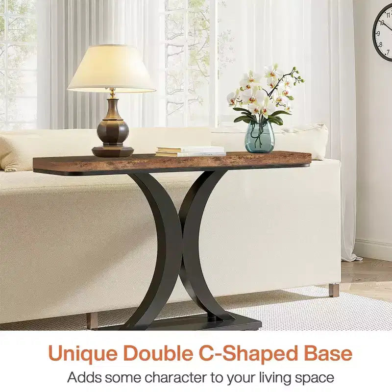 Console étroite industrielle de 39,4 L, table d'entrée de 40 H en grain de bois marron rustique