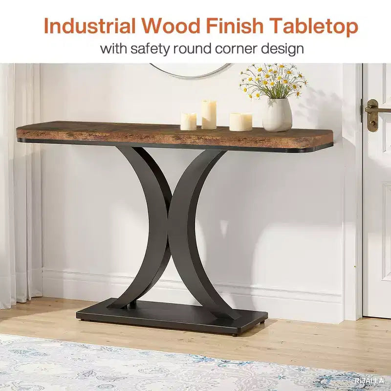 Console étroite industrielle de 39,4 L, table d'entrée de 40 H en grain de bois marron rustique