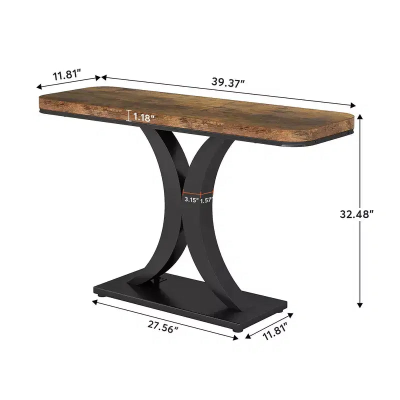 Console étroite industrielle de 39,4 L, table d'entrée de 40 H en grain de bois marron rustique