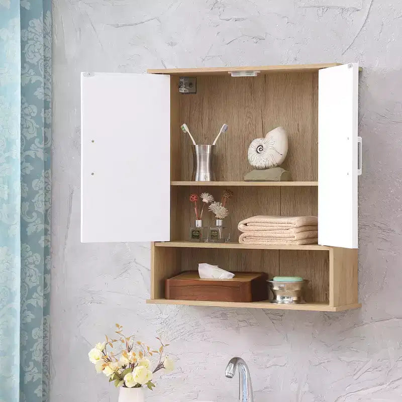 Meuble bas de salle de bain mural moderne Leona 60 cm avec portes à motifs et étagère réglable