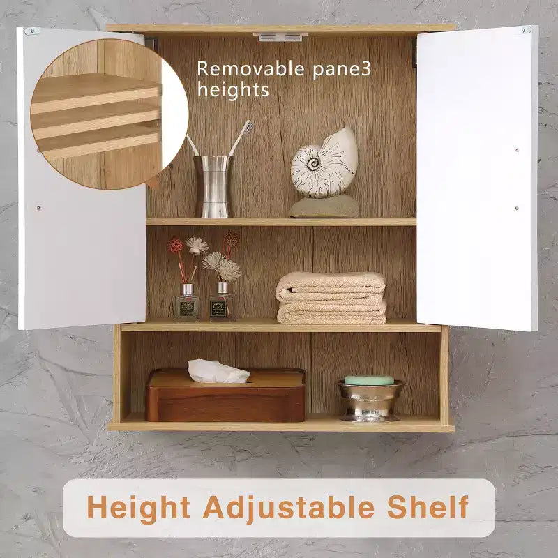 Meuble bas de salle de bain mural moderne Leona 60 cm avec portes à motifs et étagère réglable