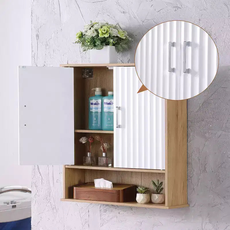 Meuble bas de salle de bain mural moderne Leona 60 cm avec portes à motifs et étagère réglable