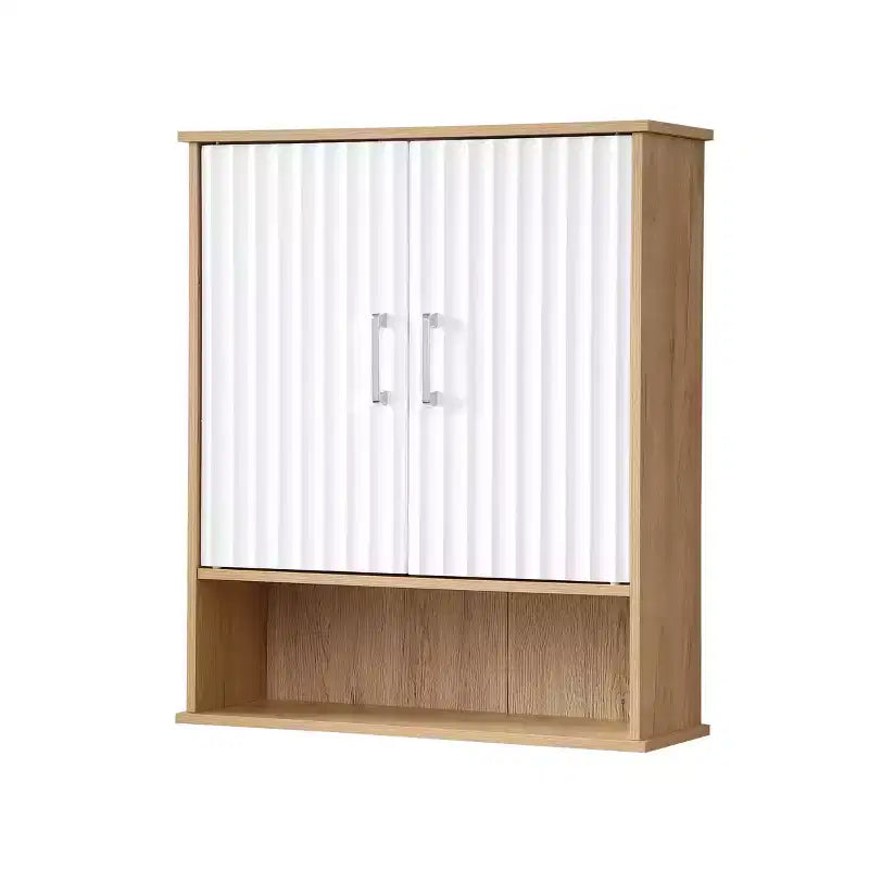 Meuble bas de salle de bain mural moderne Leona 60 cm avec portes à motifs et étagère réglable
