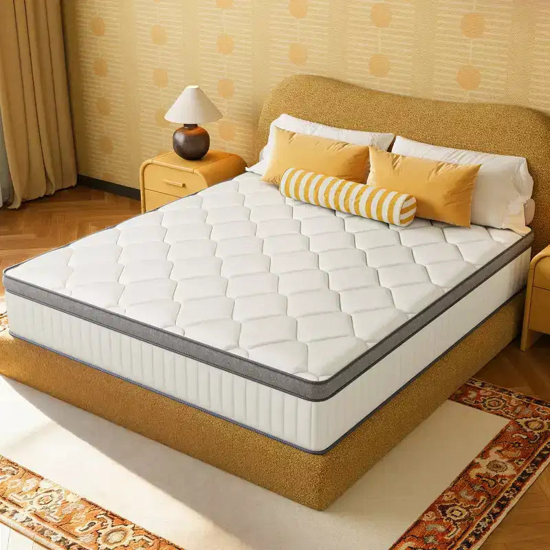 Matelas hybride ferme à ressorts ensachés en mousse à mémoire de forme au gel rafraîchissant, blanc