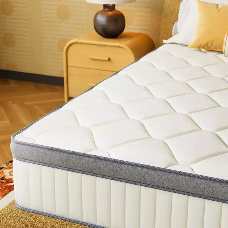 Matelas hybride ferme à ressorts ensachés en mousse à mémoire de forme au gel rafraîchissant, blanc