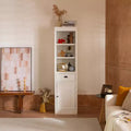 ModernLuxe Freestanding Display Cabinet with 1 Drawer, Farmhouse Storage Cabinet Wooden Organizer Pantry Retro Bookshelf Bookcase Hutch Cabinet, White