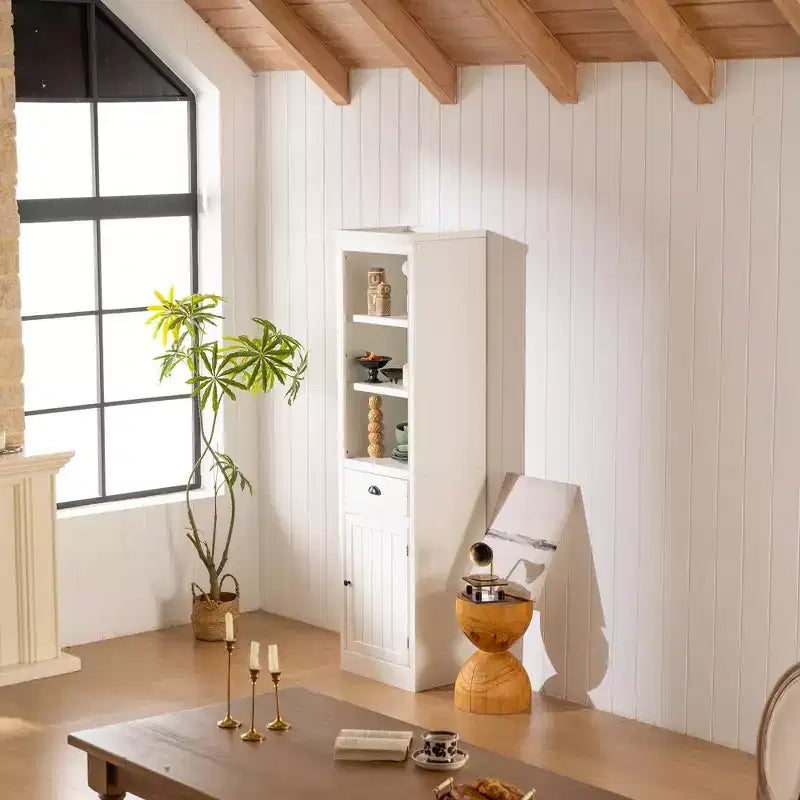 Meuble de rangement autoportant avec 1 tiroir, meuble de rangement de ferme en bois, organisateur de garde-manger, étagère bibliothèque rétro, meuble haut, blanc