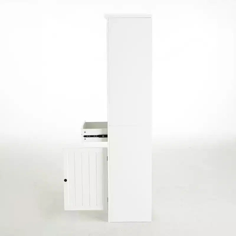 Meuble de rangement autoportant avec 1 tiroir, meuble de rangement de ferme en bois, organisateur de garde-manger, étagère bibliothèque rétro, meuble haut, blanc