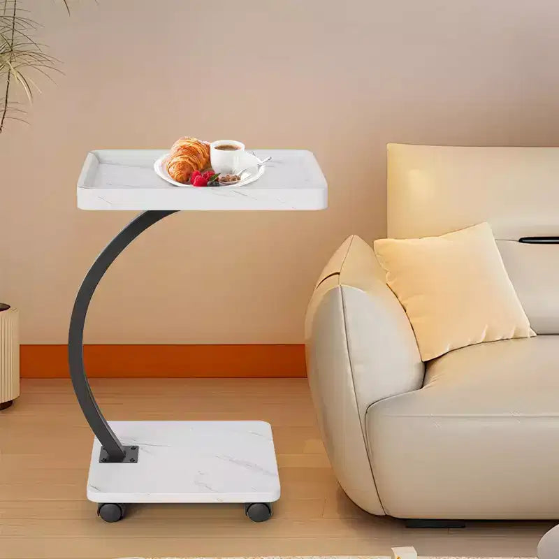 Table d'appoint avec roulettes, Table d'appoint en C pour canapé, Table plateau TV avec étagères de rangement à 2 niveaux pour petits espaces, Salon